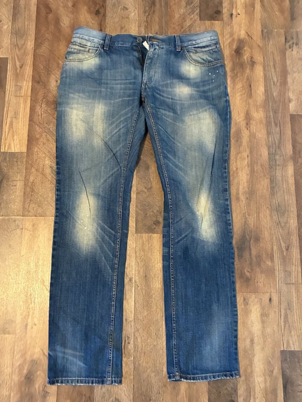 Dolce & Gabbana Men's Distressed Denim Jeans Blue Logo Plate Italy 50 G3FBCP